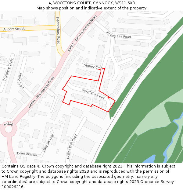 4, WOOTTONS COURT, CANNOCK, WS11 6XR: Location map and indicative extent of plot