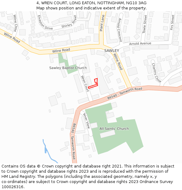 4, WREN COURT, LONG EATON, NOTTINGHAM, NG10 3AG: Location map and indicative extent of plot