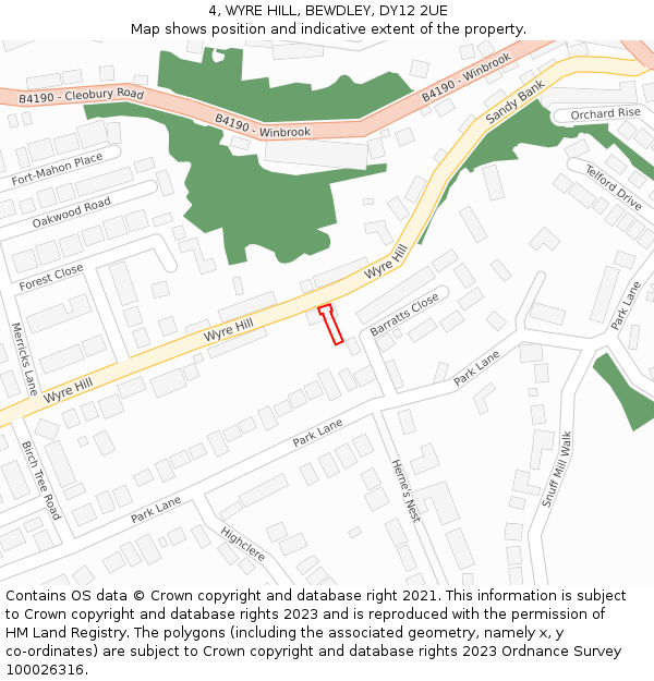 4, WYRE HILL, BEWDLEY, DY12 2UE: Location map and indicative extent of plot