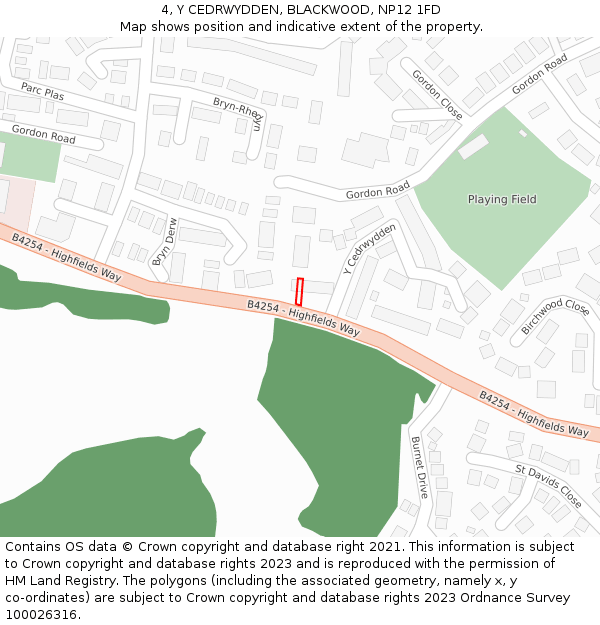4, Y CEDRWYDDEN, BLACKWOOD, NP12 1FD: Location map and indicative extent of plot