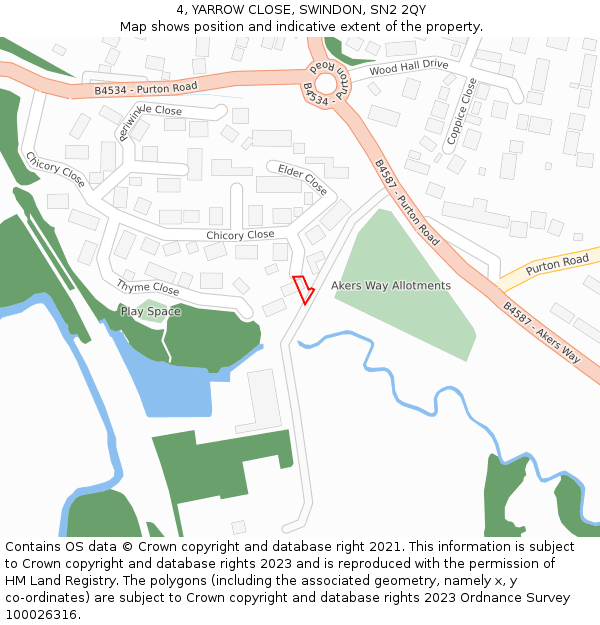 4, YARROW CLOSE, SWINDON, SN2 2QY: Location map and indicative extent of plot