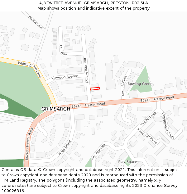 4, YEW TREE AVENUE, GRIMSARGH, PRESTON, PR2 5LA: Location map and indicative extent of plot