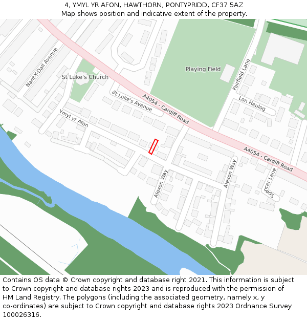 4, YMYL YR AFON, HAWTHORN, PONTYPRIDD, CF37 5AZ: Location map and indicative extent of plot