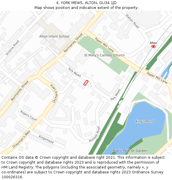 4, YORK MEWS, ALTON, GU34 1JD: Location map and indicative extent of plot