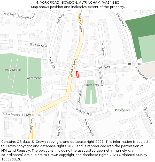 4, YORK ROAD, BOWDON, ALTRINCHAM, WA14 3EQ: Location map and indicative extent of plot