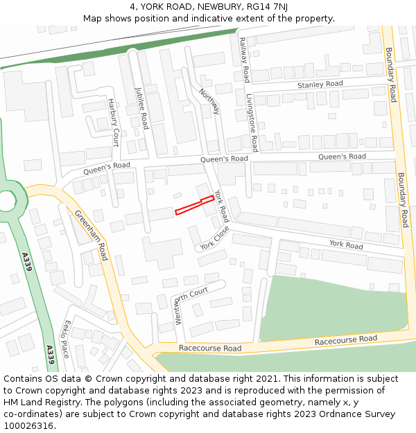 4, YORK ROAD, NEWBURY, RG14 7NJ: Location map and indicative extent of plot