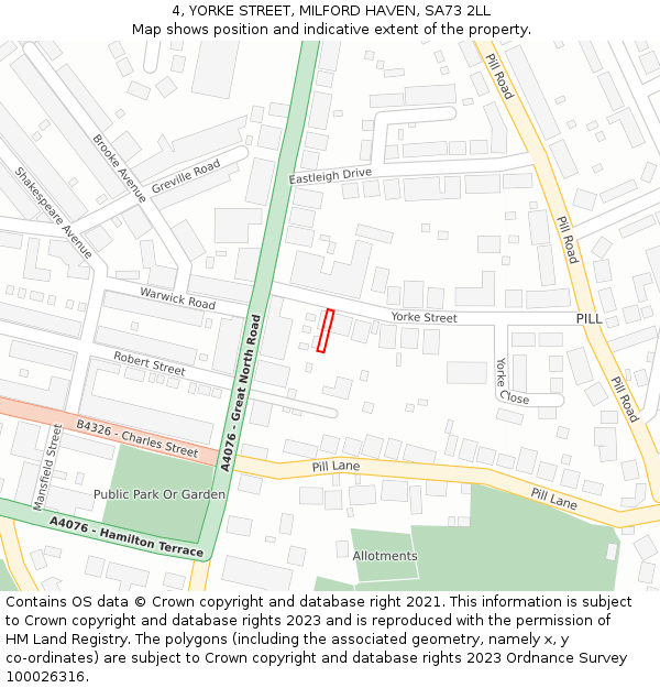 4, YORKE STREET, MILFORD HAVEN, SA73 2LL: Location map and indicative extent of plot