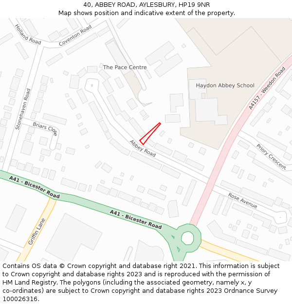 40, ABBEY ROAD, AYLESBURY, HP19 9NR: Location map and indicative extent of plot