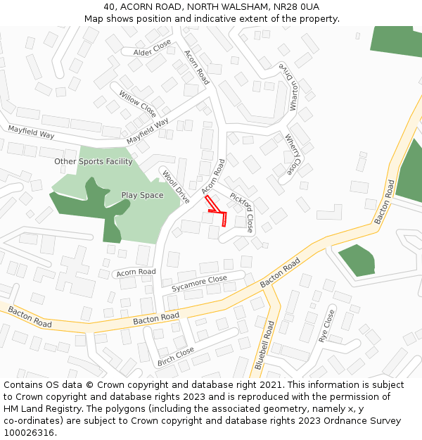40, ACORN ROAD, NORTH WALSHAM, NR28 0UA: Location map and indicative extent of plot