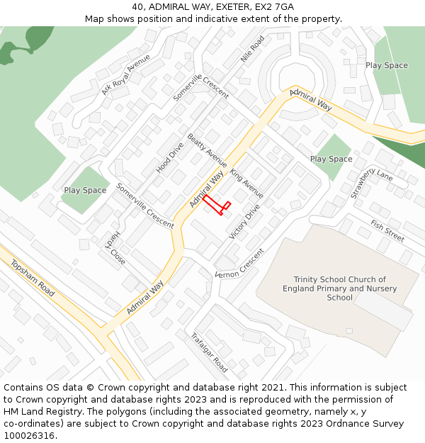 40, ADMIRAL WAY, EXETER, EX2 7GA: Location map and indicative extent of plot