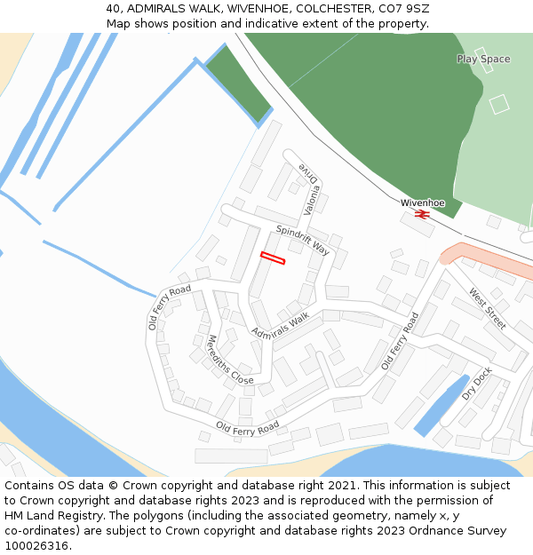 40, ADMIRALS WALK, WIVENHOE, COLCHESTER, CO7 9SZ: Location map and indicative extent of plot