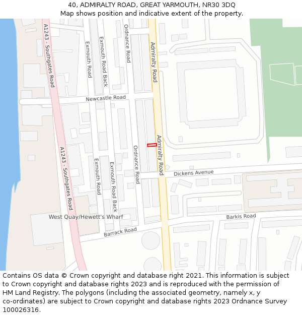 40, ADMIRALTY ROAD, GREAT YARMOUTH, NR30 3DQ: Location map and indicative extent of plot