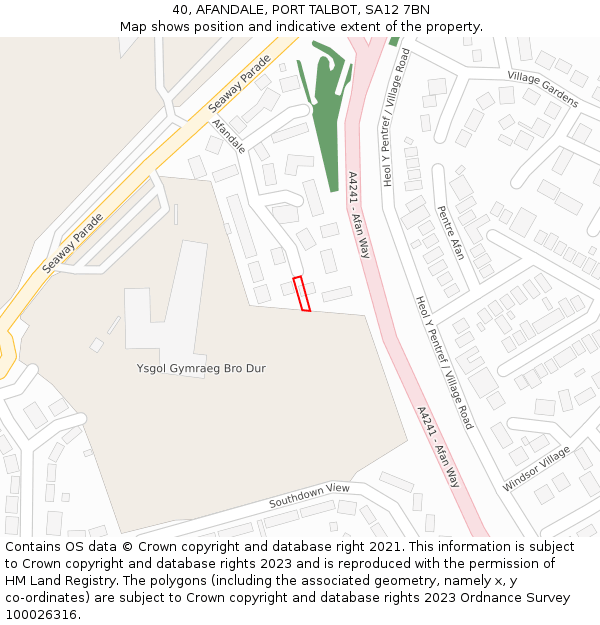 40, AFANDALE, PORT TALBOT, SA12 7BN: Location map and indicative extent of plot