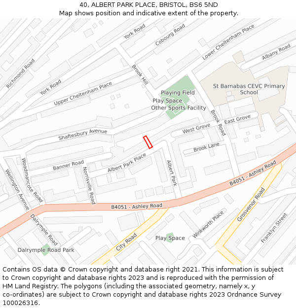 40, ALBERT PARK PLACE, BRISTOL, BS6 5ND: Location map and indicative extent of plot