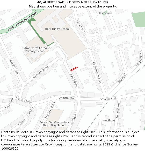 40, ALBERT ROAD, KIDDERMINSTER, DY10 1SP: Location map and indicative extent of plot