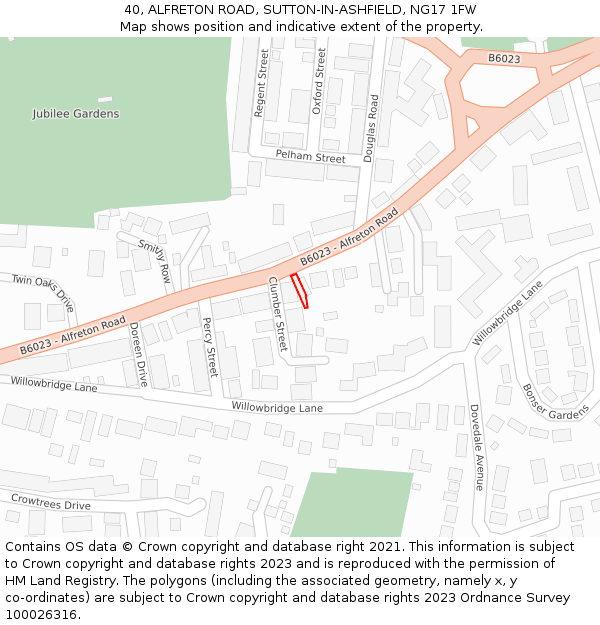 40, ALFRETON ROAD, SUTTON-IN-ASHFIELD, NG17 1FW: Location map and indicative extent of plot