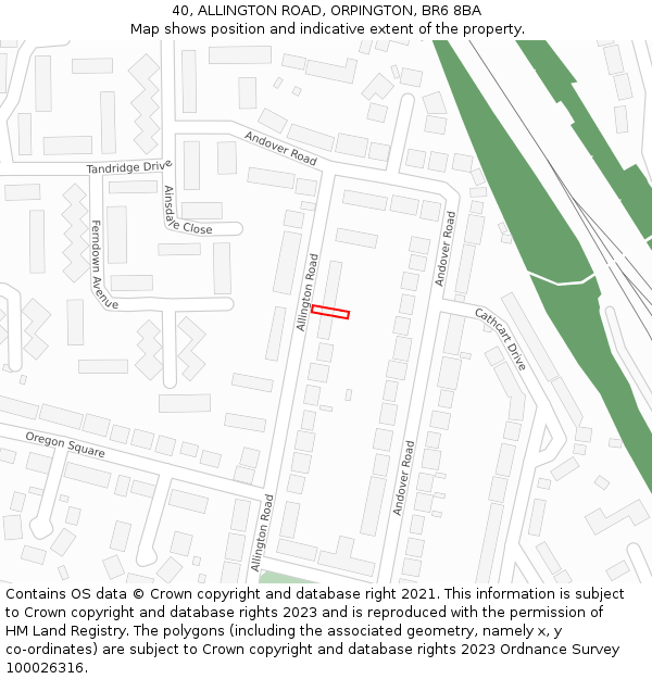 40, ALLINGTON ROAD, ORPINGTON, BR6 8BA: Location map and indicative extent of plot