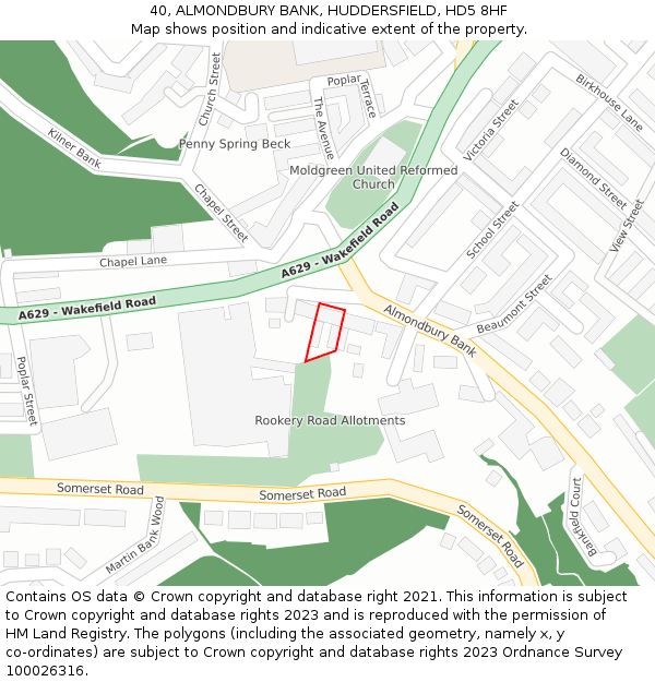 40, ALMONDBURY BANK, HUDDERSFIELD, HD5 8HF: Location map and indicative extent of plot