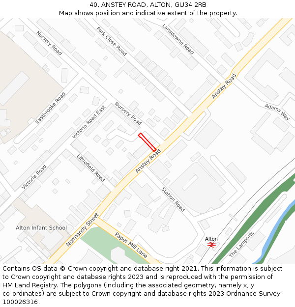 40, ANSTEY ROAD, ALTON, GU34 2RB: Location map and indicative extent of plot
