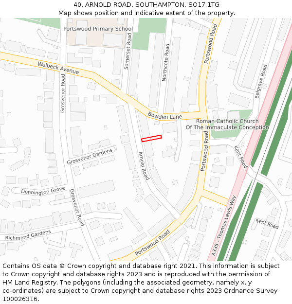 40, ARNOLD ROAD, SOUTHAMPTON, SO17 1TG: Location map and indicative extent of plot