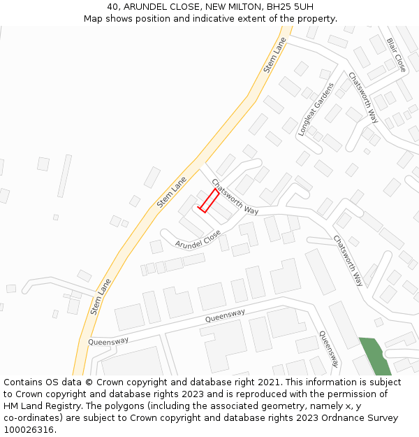 40, ARUNDEL CLOSE, NEW MILTON, BH25 5UH: Location map and indicative extent of plot