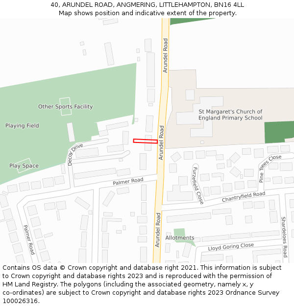 40, ARUNDEL ROAD, ANGMERING, LITTLEHAMPTON, BN16 4LL: Location map and indicative extent of plot