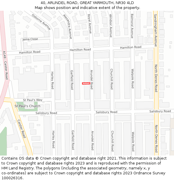 40, ARUNDEL ROAD, GREAT YARMOUTH, NR30 4LD: Location map and indicative extent of plot