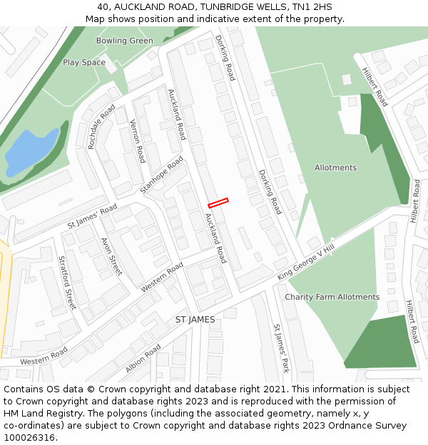 40, AUCKLAND ROAD, TUNBRIDGE WELLS, TN1 2HS: Location map and indicative extent of plot