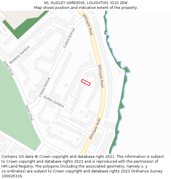40, AUDLEY GARDENS, LOUGHTON, IG10 2EW: Location map and indicative extent of plot