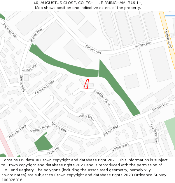 40, AUGUSTUS CLOSE, COLESHILL, BIRMINGHAM, B46 1HJ: Location map and indicative extent of plot