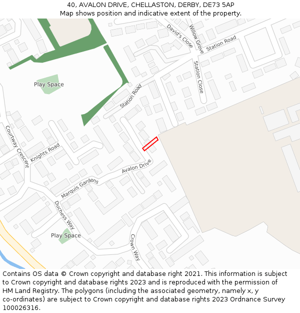40, AVALON DRIVE, CHELLASTON, DERBY, DE73 5AP: Location map and indicative extent of plot