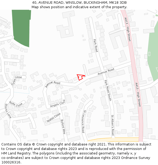 40, AVENUE ROAD, WINSLOW, BUCKINGHAM, MK18 3DB: Location map and indicative extent of plot