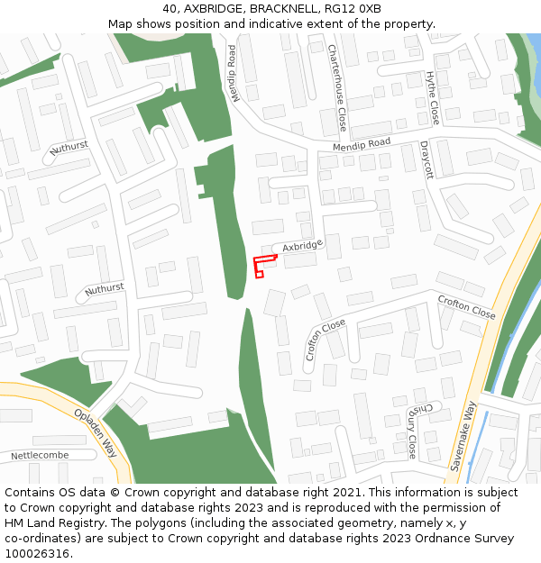 40, AXBRIDGE, BRACKNELL, RG12 0XB: Location map and indicative extent of plot