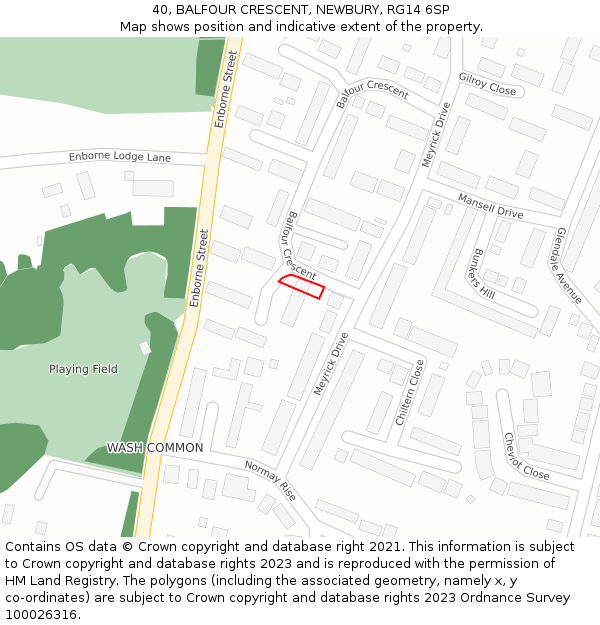 40, BALFOUR CRESCENT, NEWBURY, RG14 6SP: Location map and indicative extent of plot