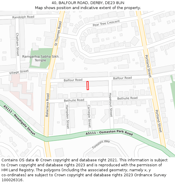 40, BALFOUR ROAD, DERBY, DE23 8UN: Location map and indicative extent of plot