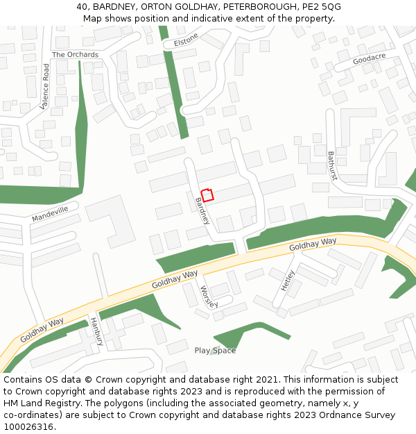 40, BARDNEY, ORTON GOLDHAY, PETERBOROUGH, PE2 5QG: Location map and indicative extent of plot