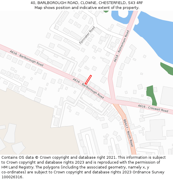 40, BARLBOROUGH ROAD, CLOWNE, CHESTERFIELD, S43 4RF: Location map and indicative extent of plot