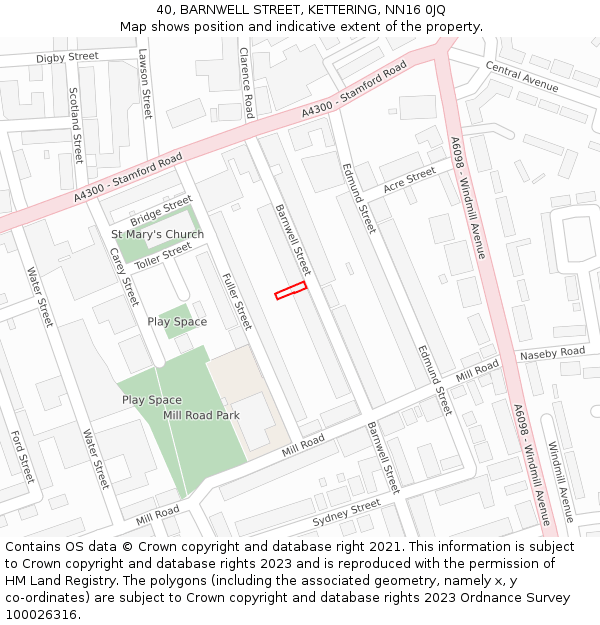 40, BARNWELL STREET, KETTERING, NN16 0JQ: Location map and indicative extent of plot