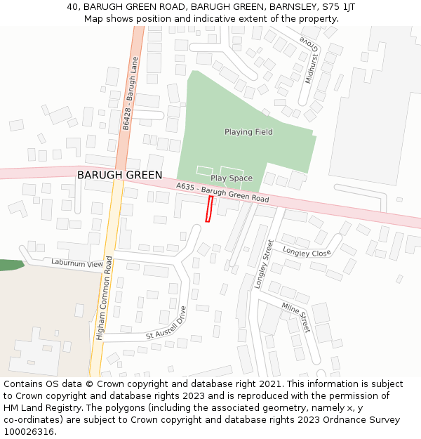 40, BARUGH GREEN ROAD, BARUGH GREEN, BARNSLEY, S75 1JT: Location map and indicative extent of plot