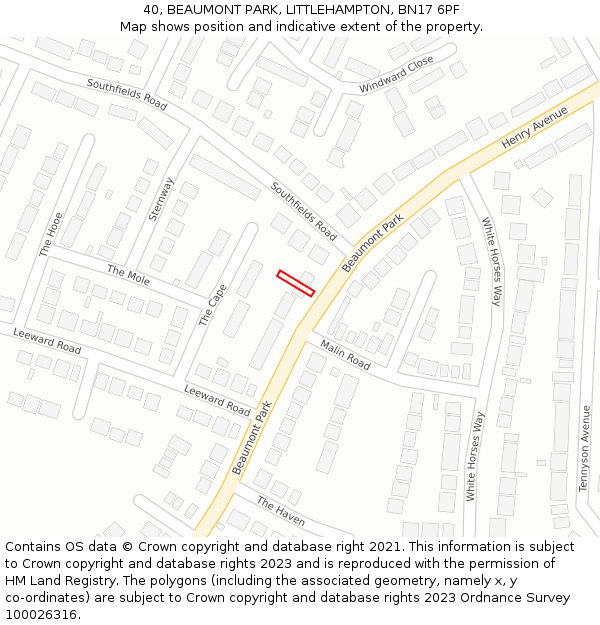 40, BEAUMONT PARK, LITTLEHAMPTON, BN17 6PF: Location map and indicative extent of plot