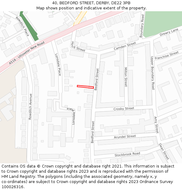 40, BEDFORD STREET, DERBY, DE22 3PB: Location map and indicative extent of plot