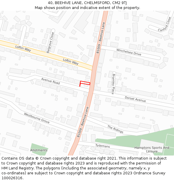40, BEEHIVE LANE, CHELMSFORD, CM2 9TJ: Location map and indicative extent of plot