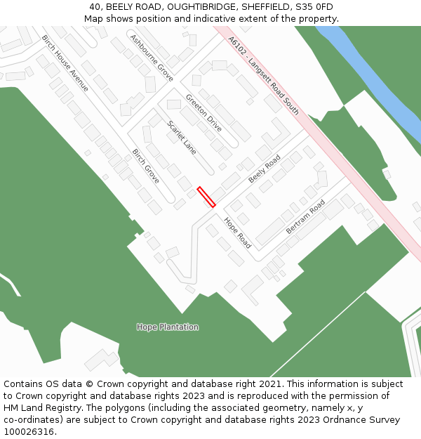 40, BEELY ROAD, OUGHTIBRIDGE, SHEFFIELD, S35 0FD: Location map and indicative extent of plot