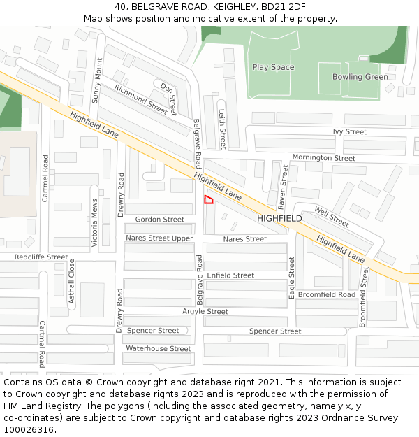 40, BELGRAVE ROAD, KEIGHLEY, BD21 2DF: Location map and indicative extent of plot