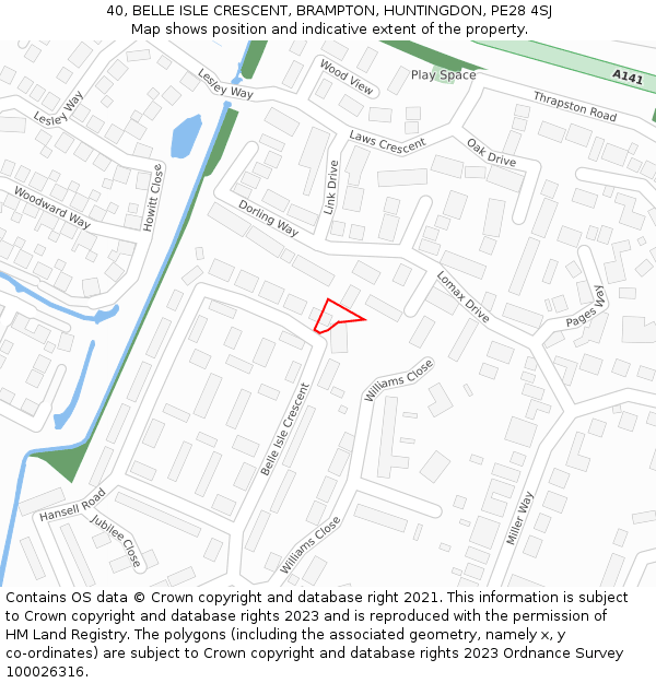 40, BELLE ISLE CRESCENT, BRAMPTON, HUNTINGDON, PE28 4SJ: Location map and indicative extent of plot