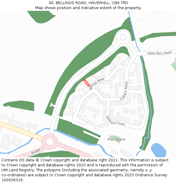 40, BELLINGS ROAD, HAVERHILL, CB9 7RD: Location map and indicative extent of plot