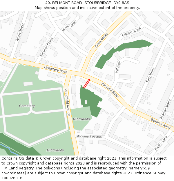 40, BELMONT ROAD, STOURBRIDGE, DY9 8AS: Location map and indicative extent of plot
