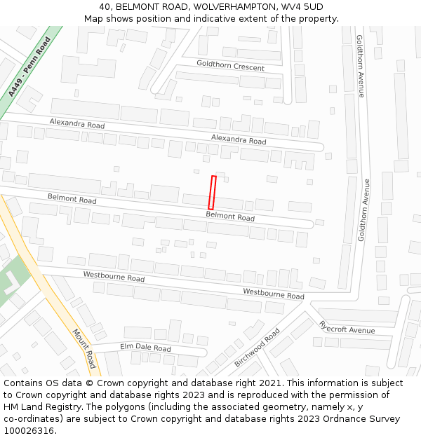 40, BELMONT ROAD, WOLVERHAMPTON, WV4 5UD: Location map and indicative extent of plot