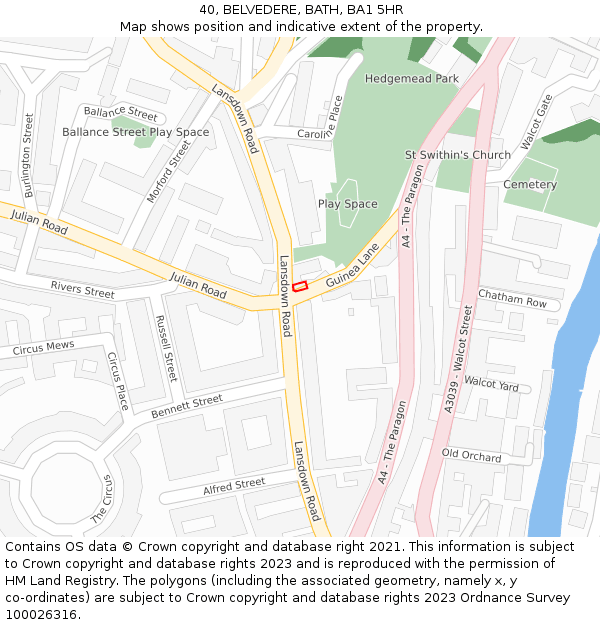 40, BELVEDERE, BATH, BA1 5HR: Location map and indicative extent of plot