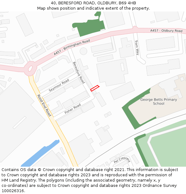 40, BERESFORD ROAD, OLDBURY, B69 4HB: Location map and indicative extent of plot